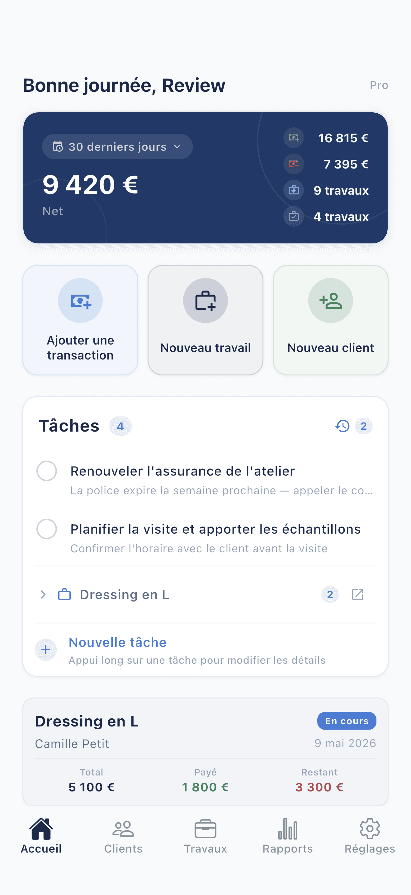 Deftera: Carnet Client Travaux Fini les oublis