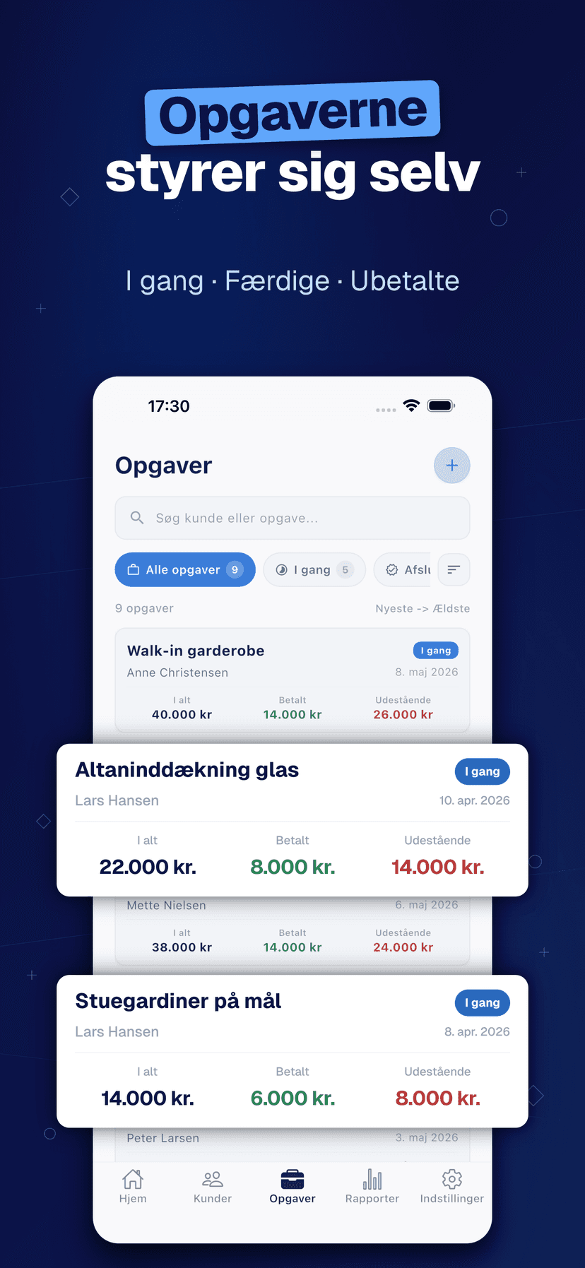 Deftera: Kundebog & Opgaver — Opgaverne styrer sig selv
