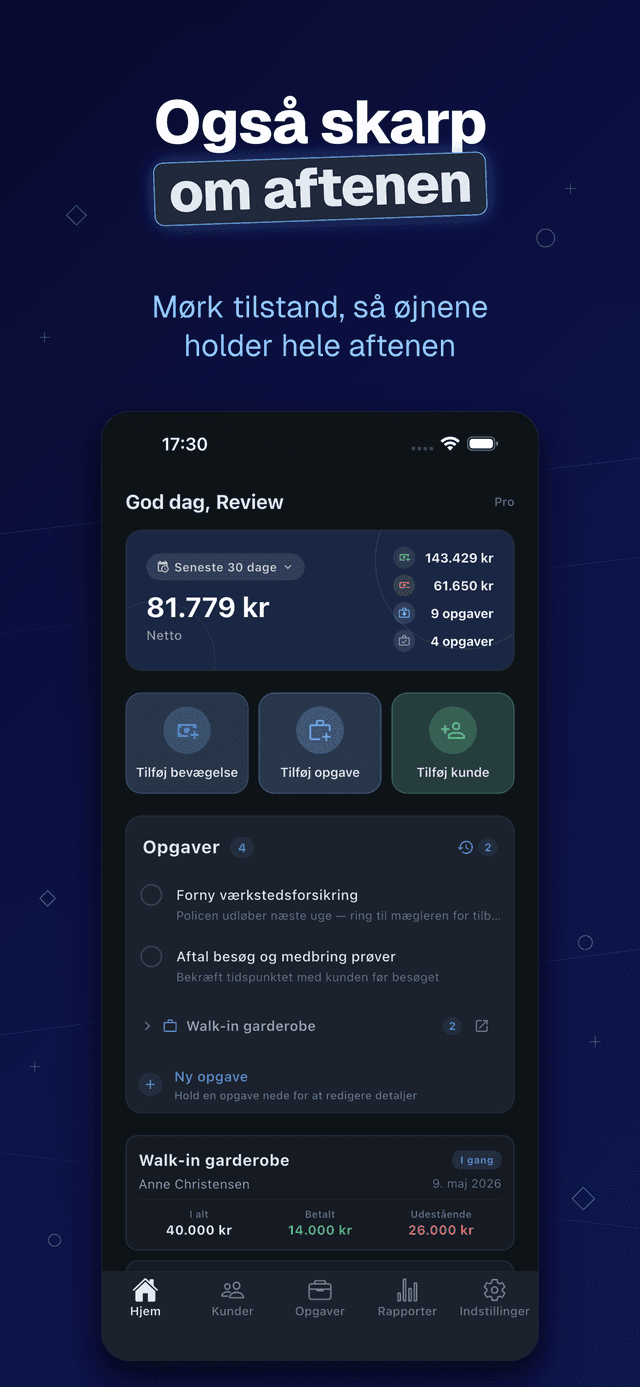 Deftera: Kundebog & Opgaver — om aftenen