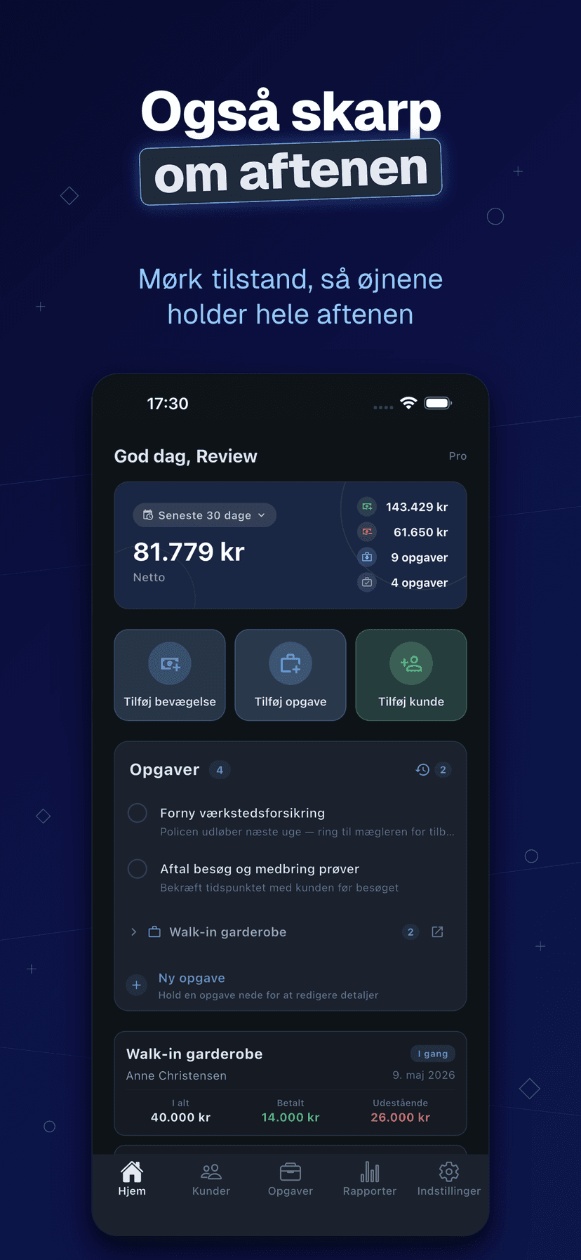 Deftera: Kundebog & Opgaver — om aftenen