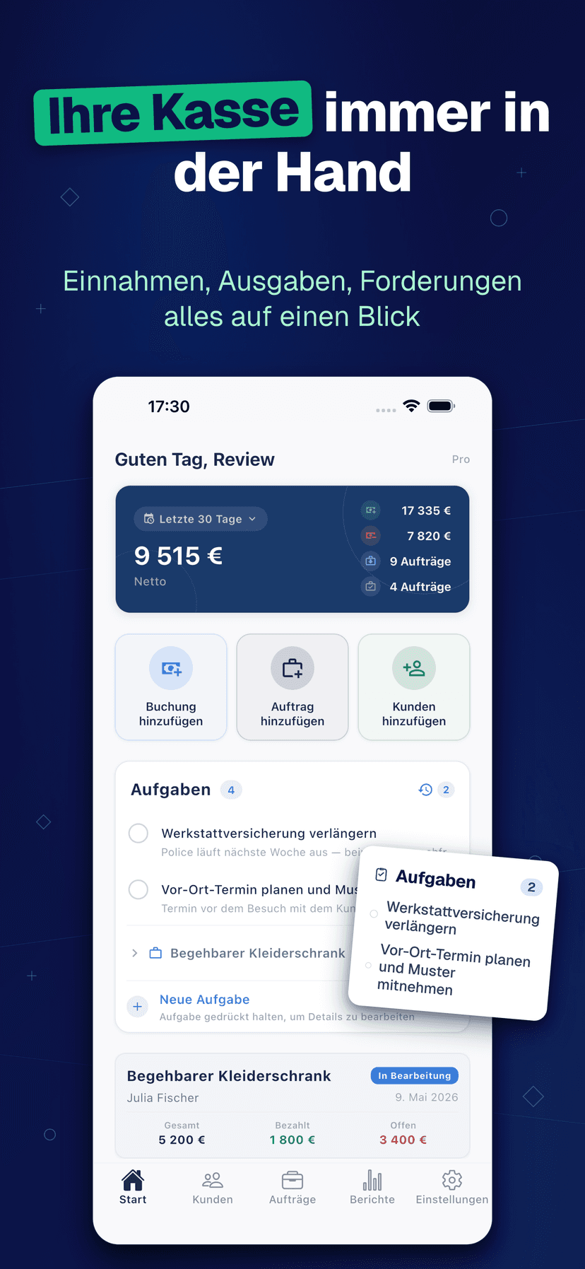 Deftera: Kundenbuch & Aufträge — Ihre Kasse immer in