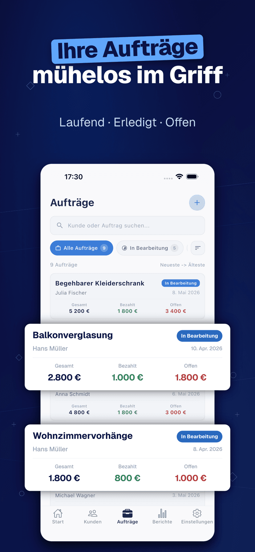 Deftera: Kundenbuch & Aufträge — Ihre Aufträge mühelos im Griff