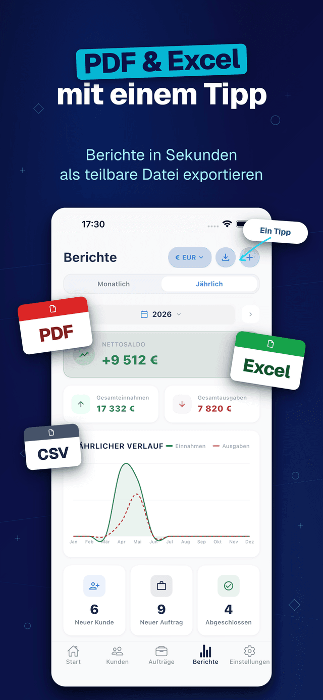 Deftera: Kundenbuch & Aufträge — PDF & Excel