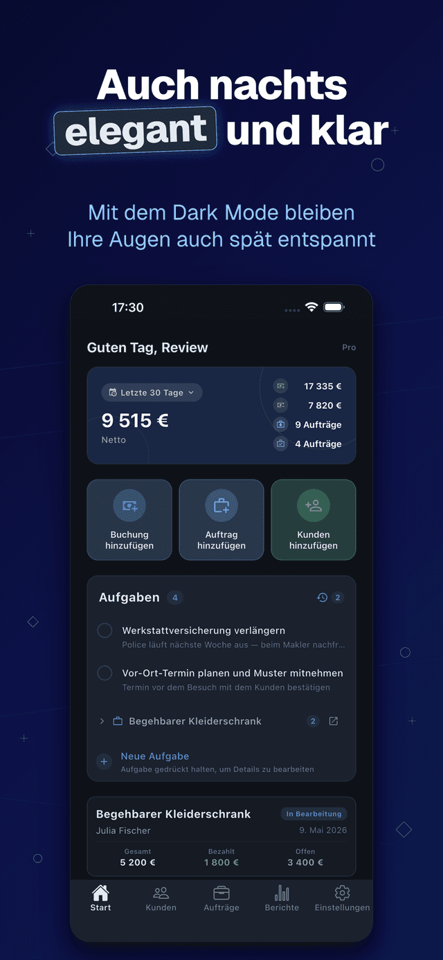 Deftera: Kundenbuch & Aufträge — elegant