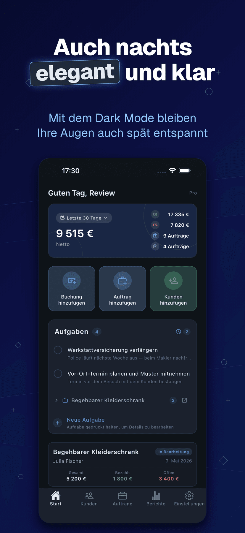 Deftera: Kundenbuch & Aufträge — elegant und klar