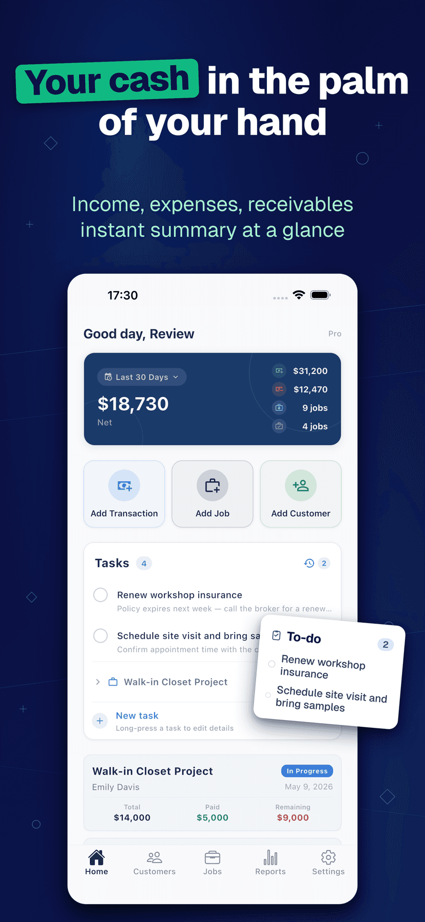 Deftera: Kundebok & Oppdrag — Your cash in the palm