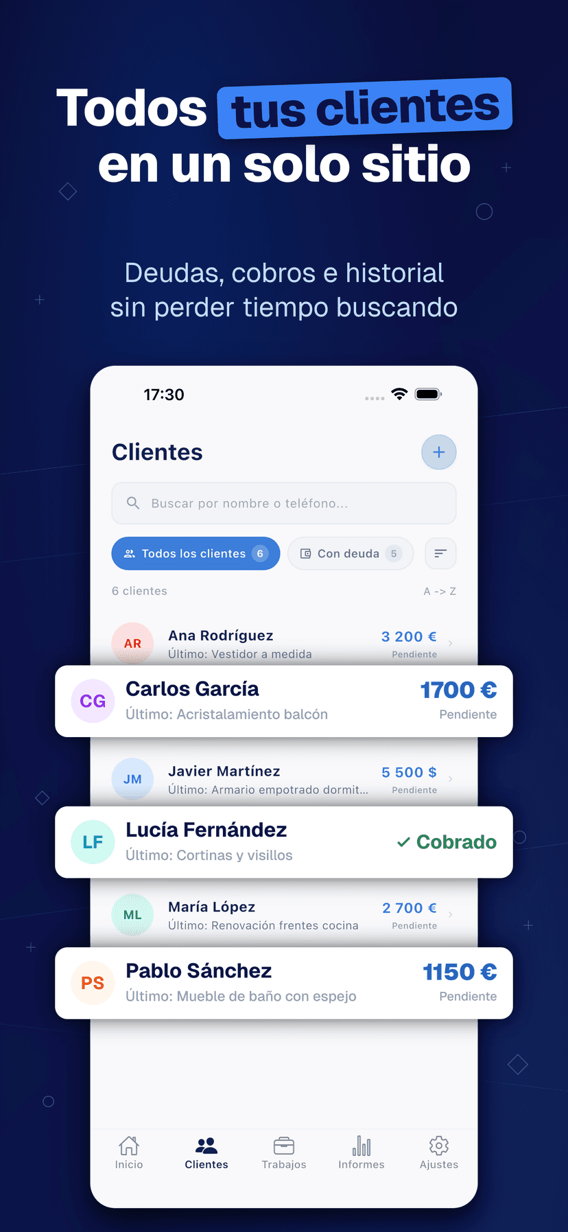 Deftera: Clientes & Trabajos — tus clientes en un solo sitio