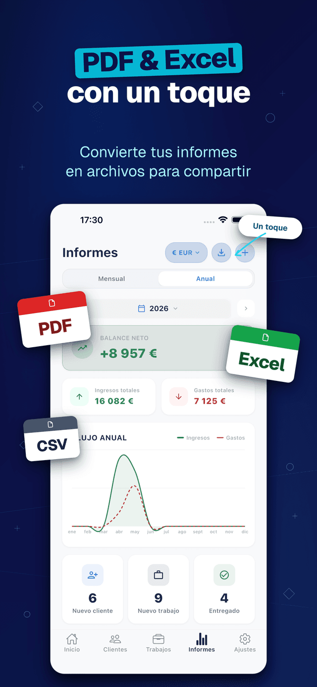 Deftera: Clientes & Trabajos — PDF & Excel