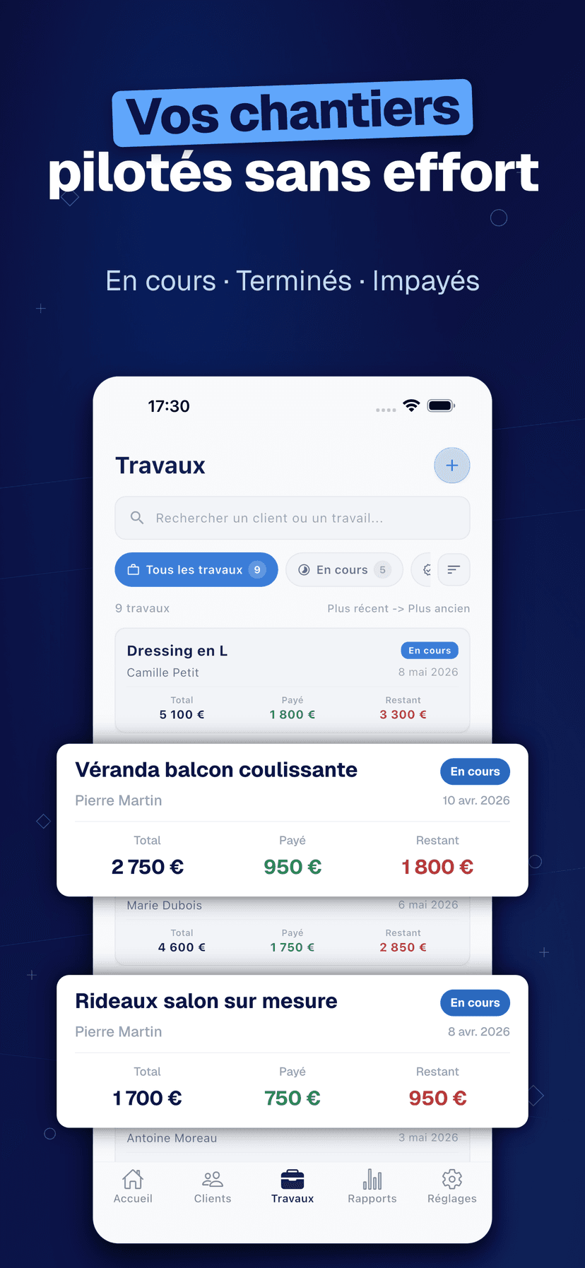 Deftera: Carnet Client Travaux — Vos chantiers pilotés sans effort