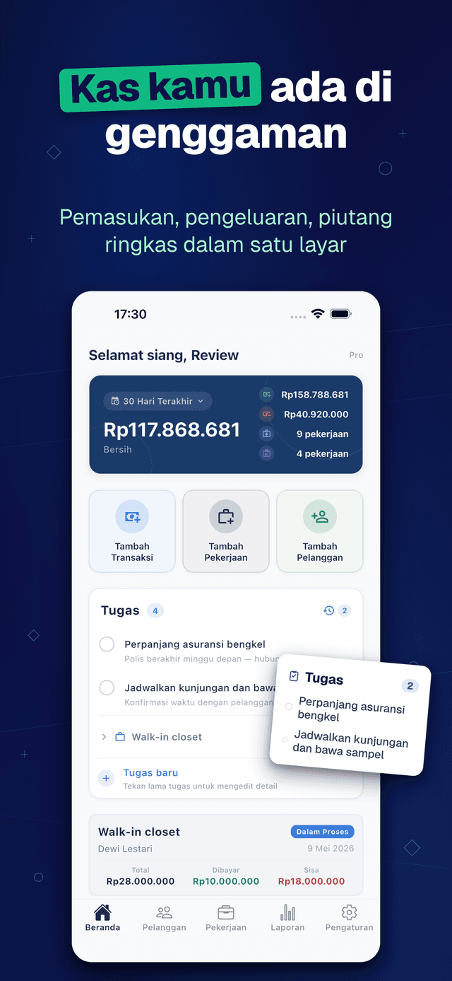 Deftera: Buku Pelanggan Tukang — Pemasukan, pengeluaran, piutang