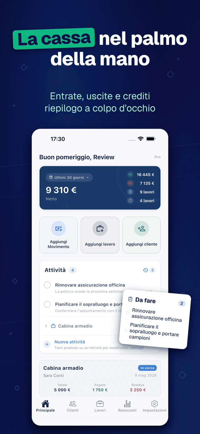 Deftera: Lavori & Clienti — Entrate, uscite e crediti