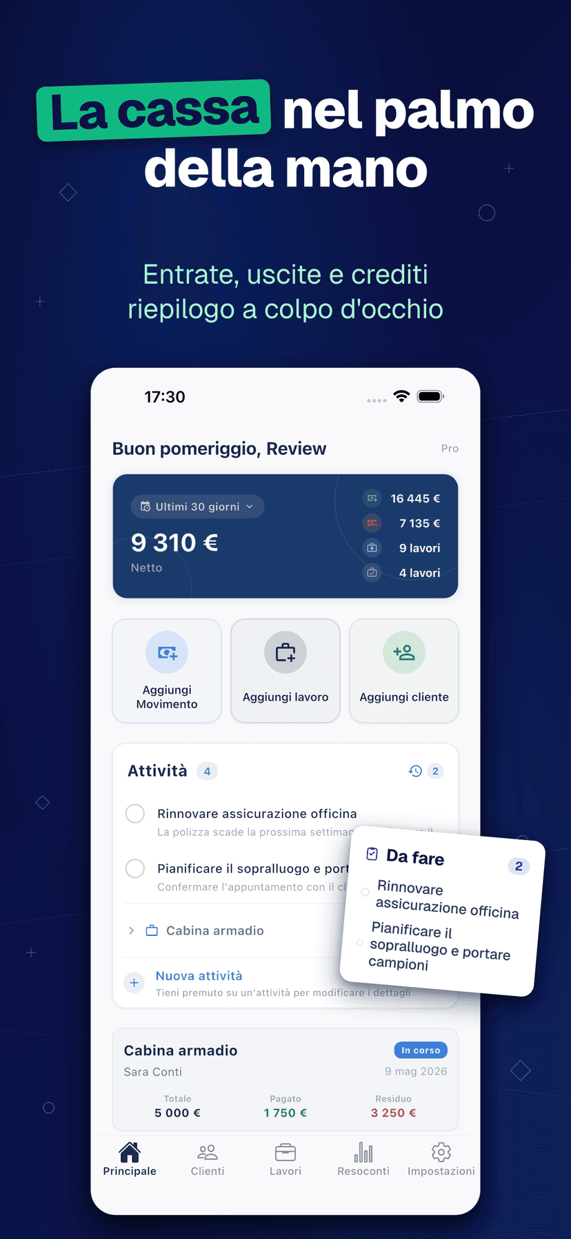 Deftera: Lavori & Clienti — La cassa nel palmo