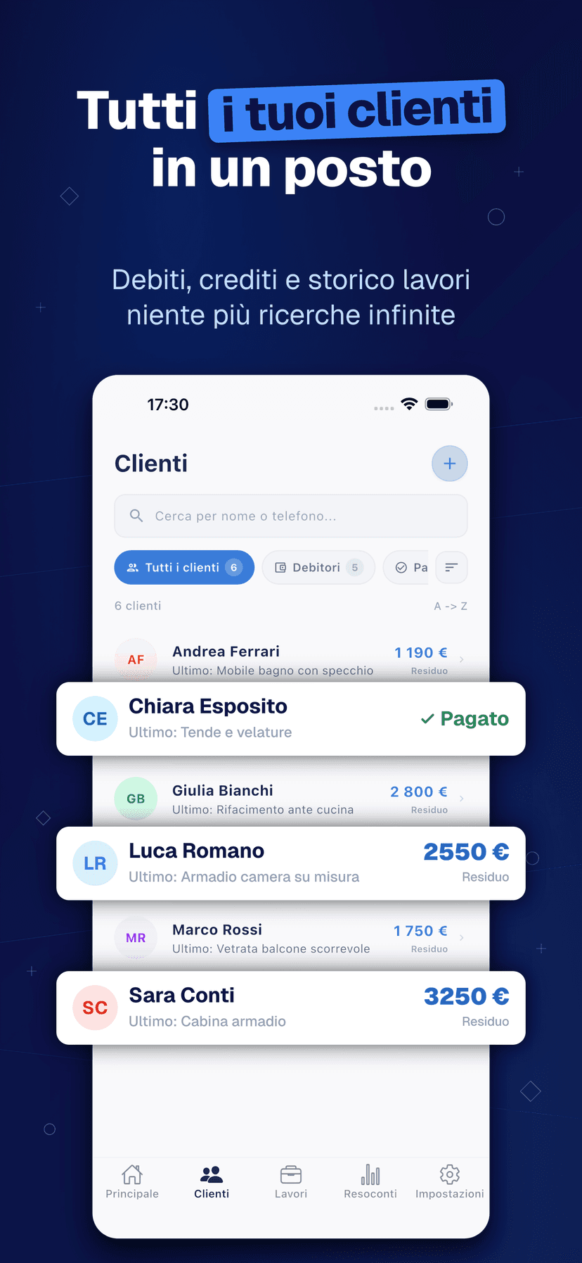 Deftera: Lavori & Clienti — i tuoi clienti in un posto