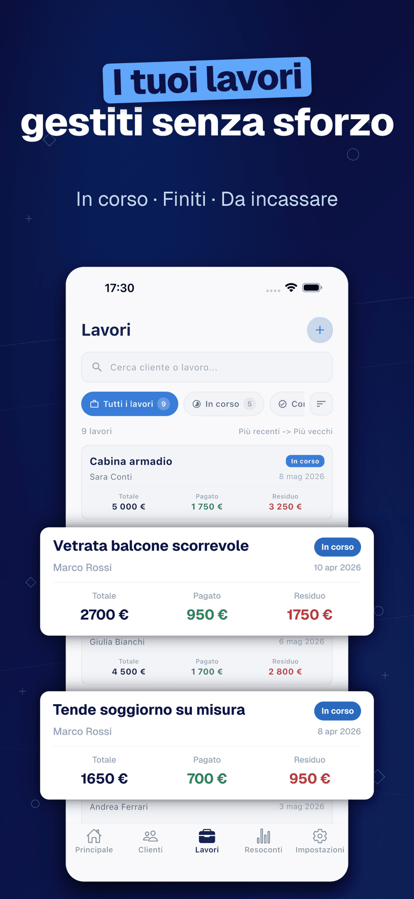 Deftera: Lavori & Clienti — I tuoi lavori gestiti senza sforzo