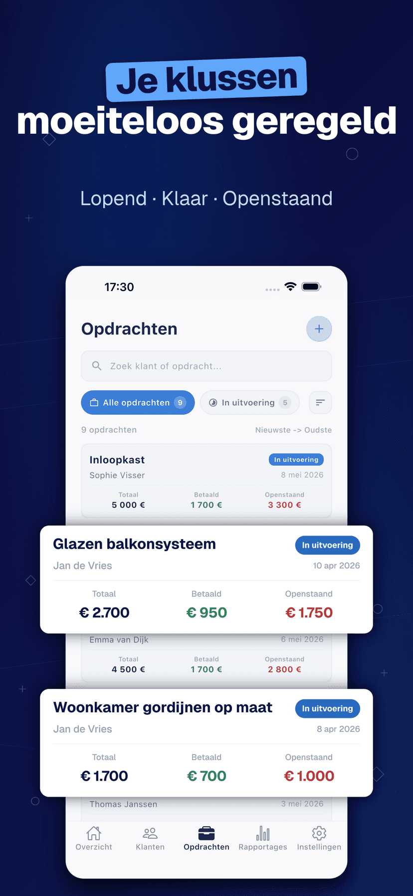 Deftera: Klanten & Opdrachten — Je klussen moeiteloos geregeld