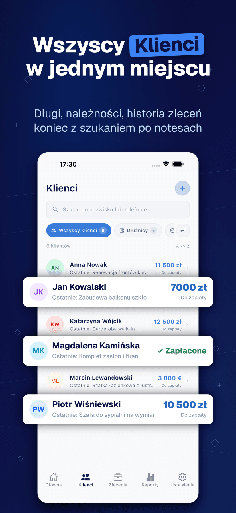 Deftera: Klienci & Zlecenia — Klienci w jednym miejscu