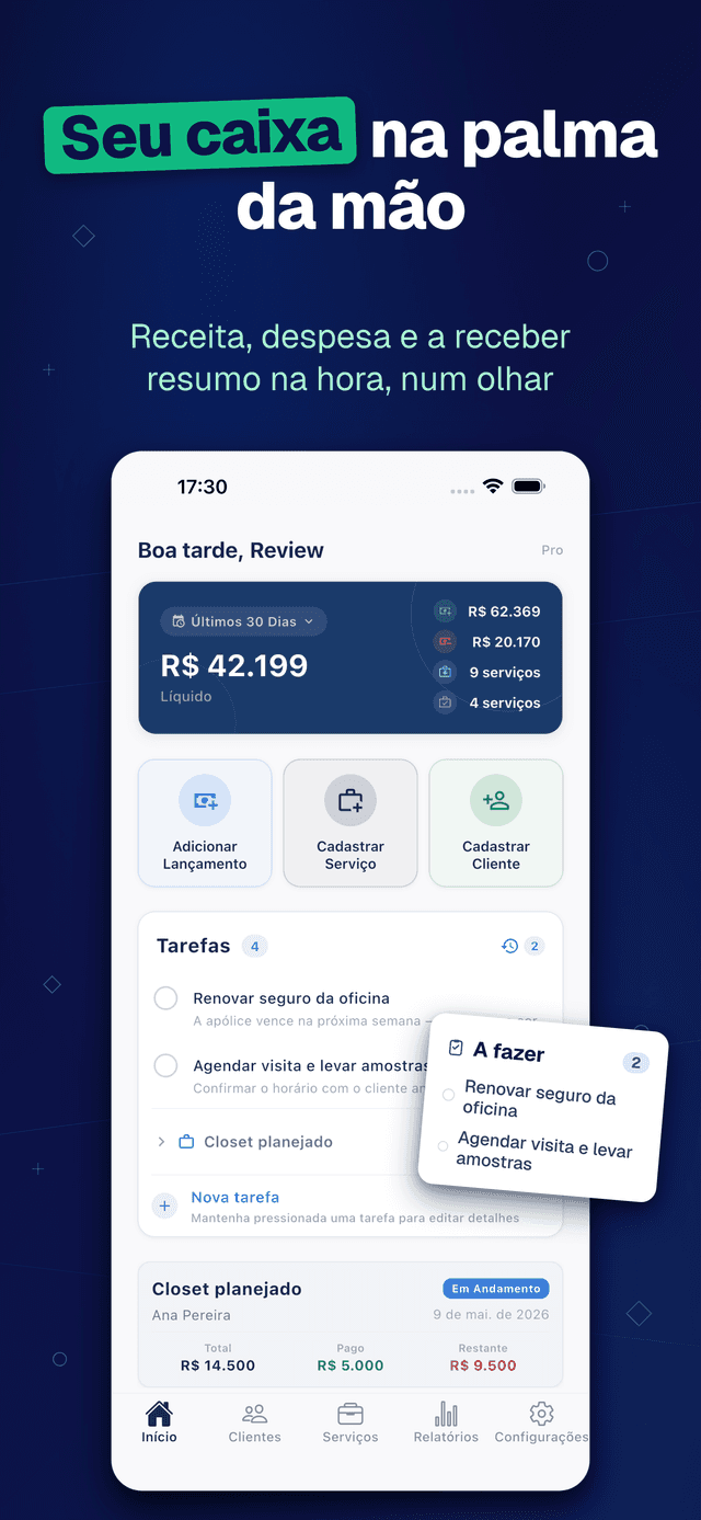 Deftera: Clientes & Serviços — Receita, despesa e a receber