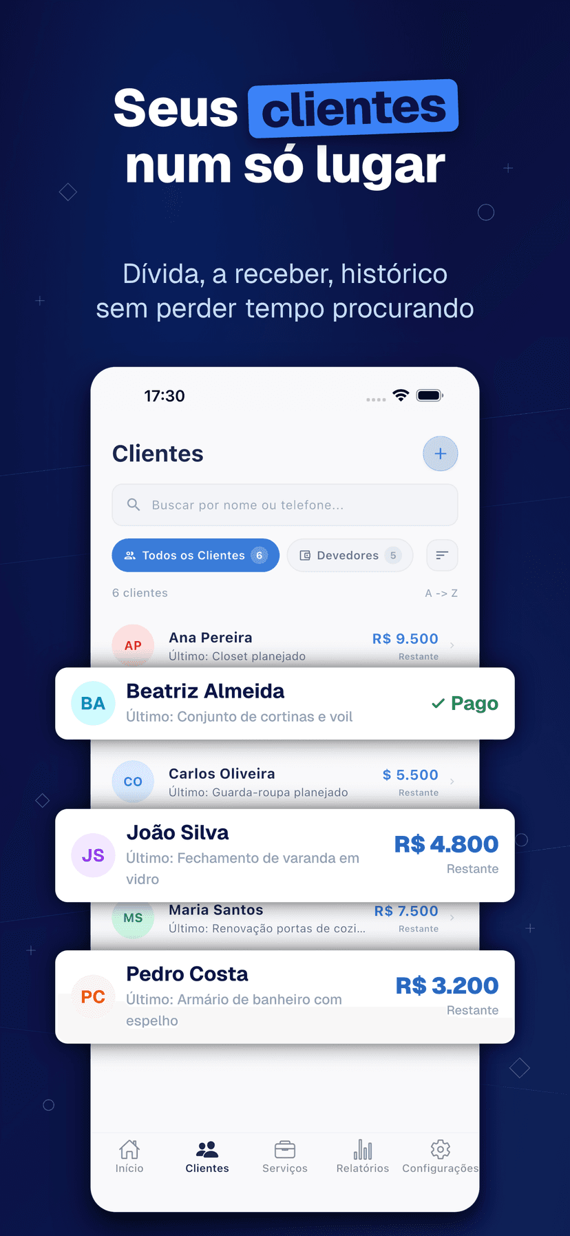 Deftera: Clientes & Serviços — clientes num só lugar