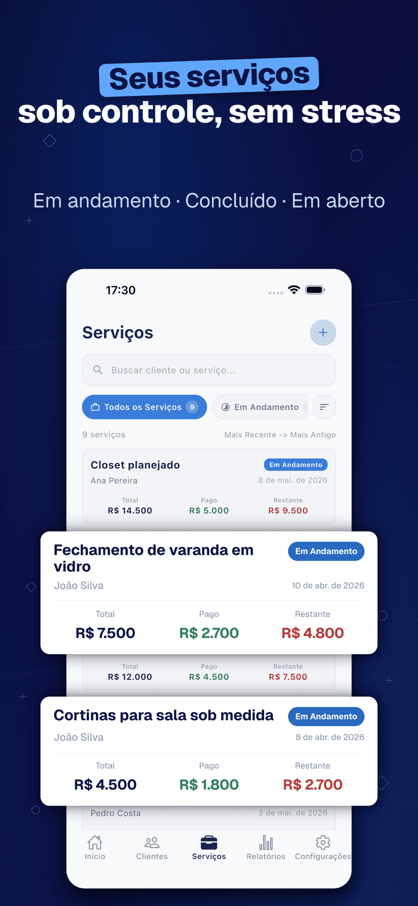 Deftera: Clientes & Serviços — Seus serviços sob controle, sem stress