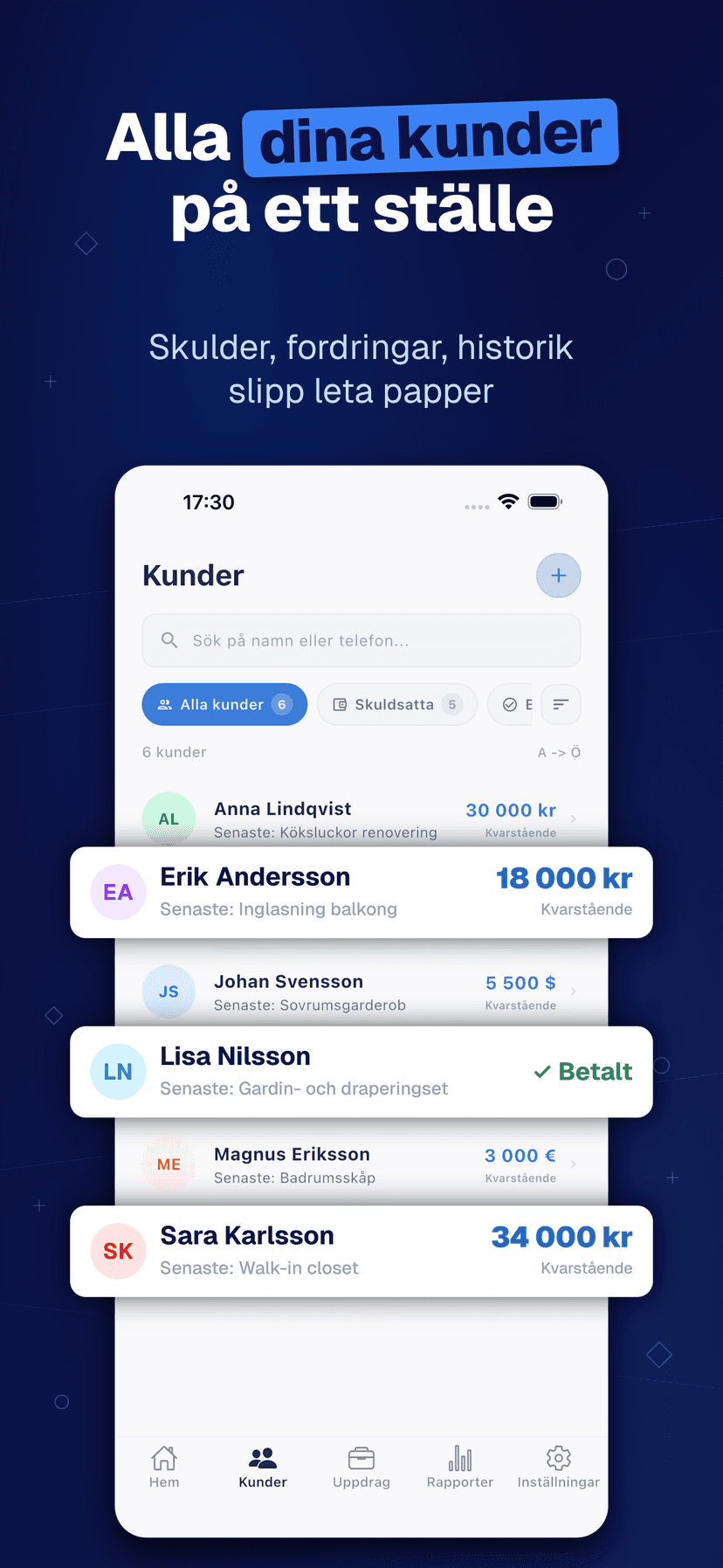 Deftera: Kundbok & Uppdrag — dina kunder på ett ställe
