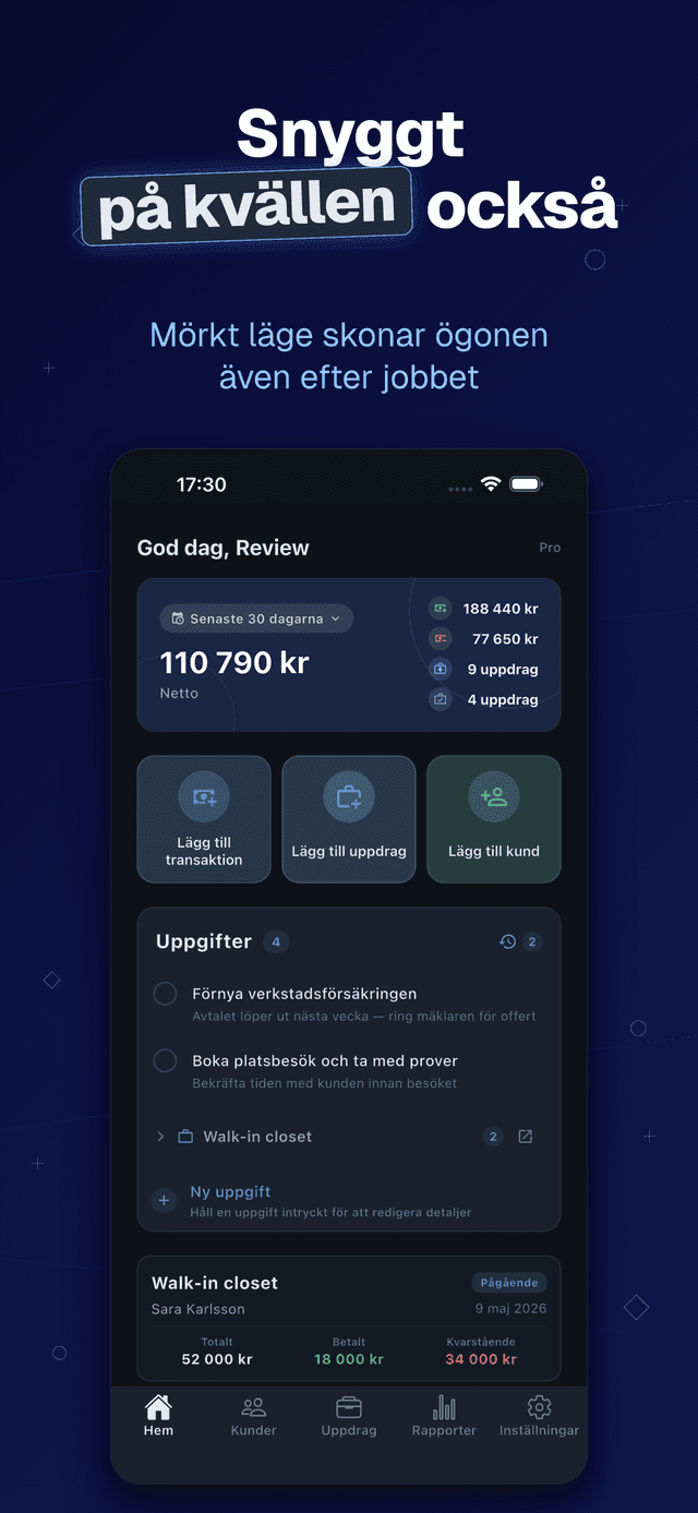 Deftera: Kundbok & Uppdrag — på kvällen