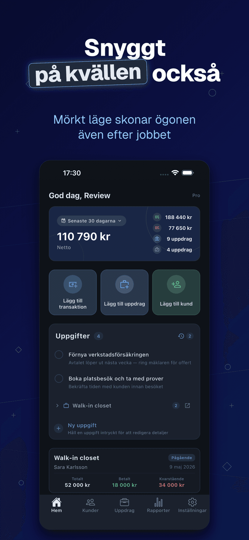 Deftera: Kundbok & Uppdrag — på kvällen också