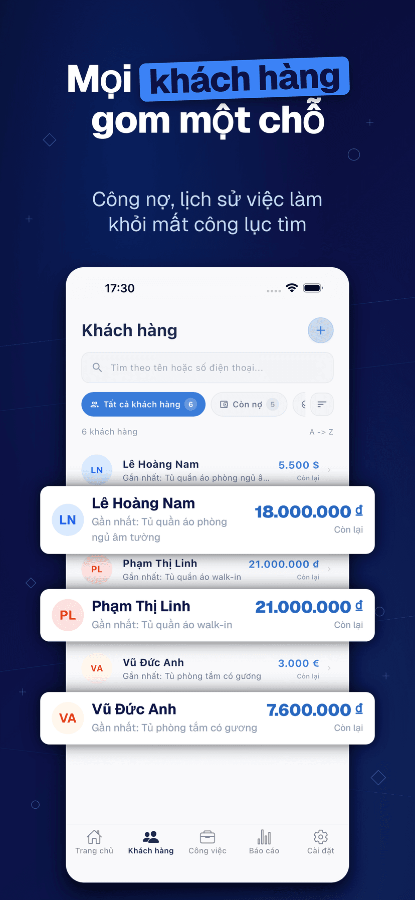 Deftera: Sổ Khách Hàng & Việc — khách hàng gom một chỗ