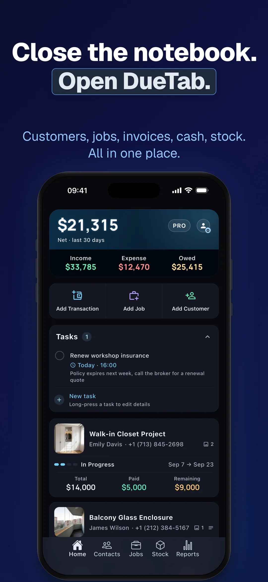 DueTab: Cash Book & Job Done — Close the notebook. Open DueTab.