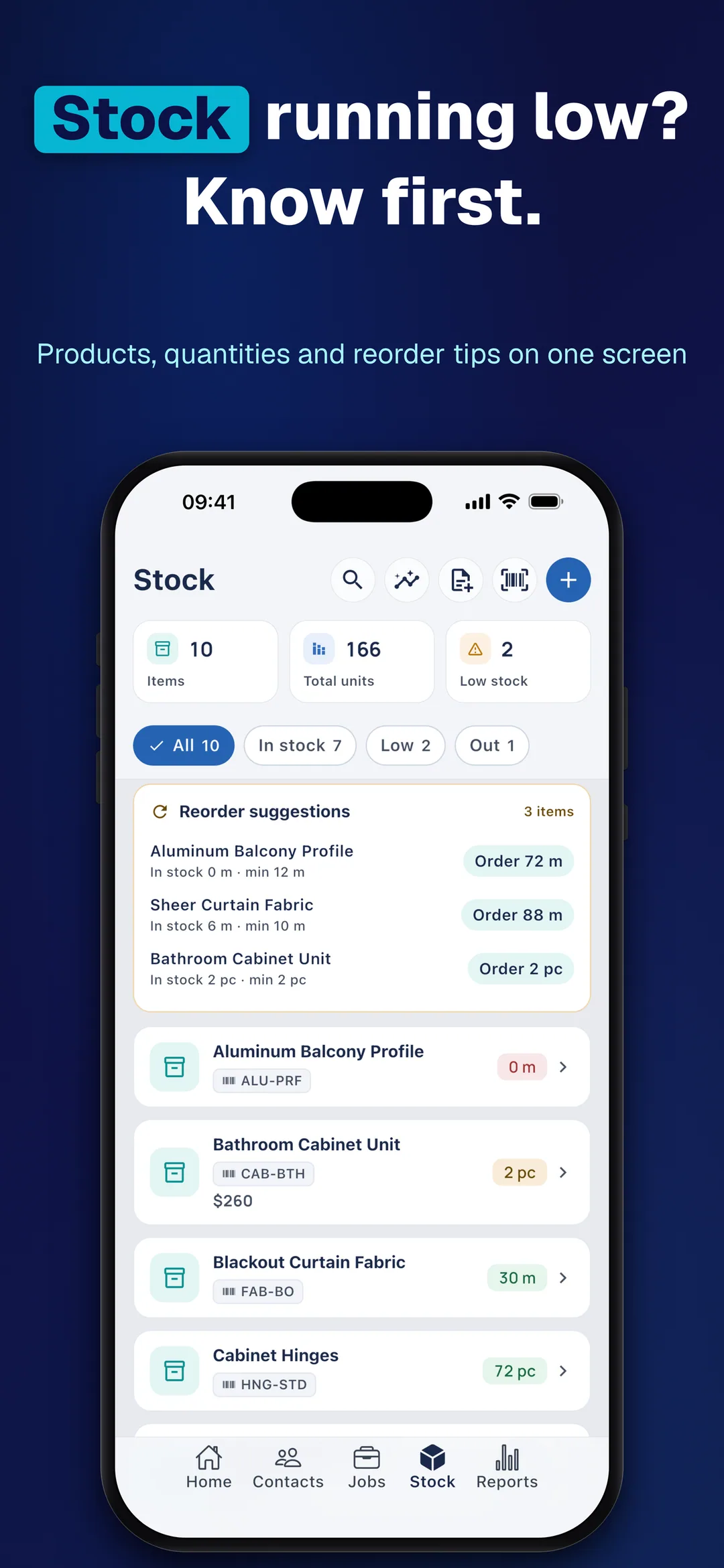 DueTab: Cash Book & Job Done — Stock running low? Know first.