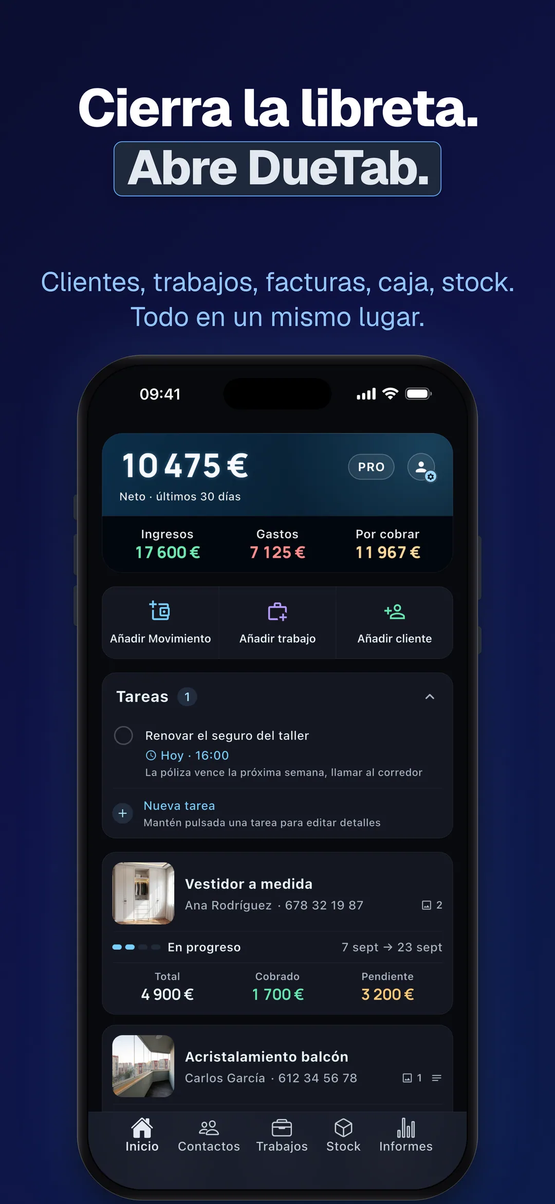 DueTab: Cuaderno de fiados — Cierra la libreta. Abre DueTab.
