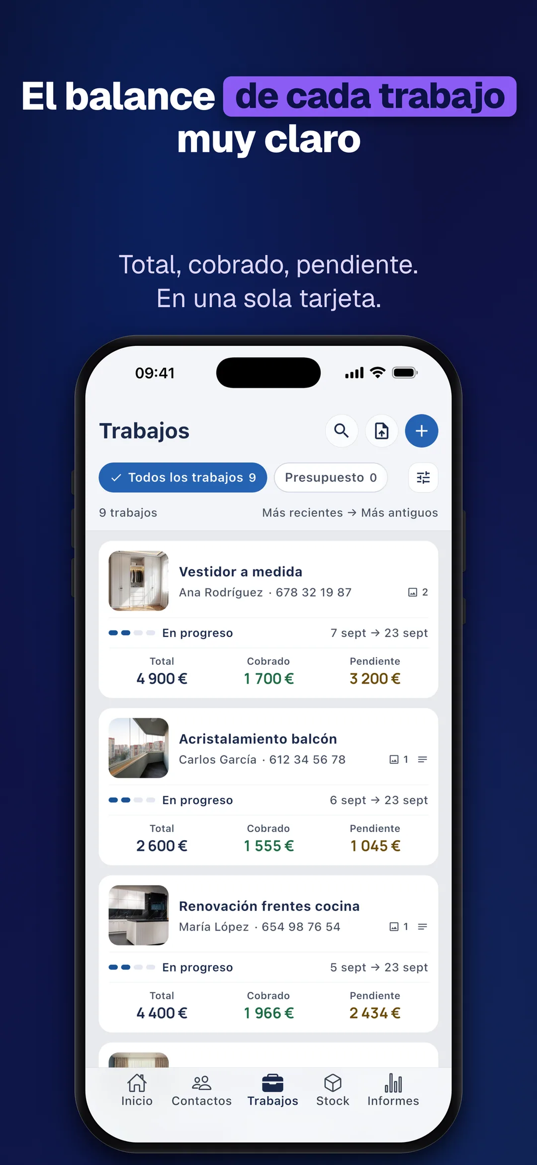 DueTab: Cuaderno de fiados — El balance de cada trabajo muy claro