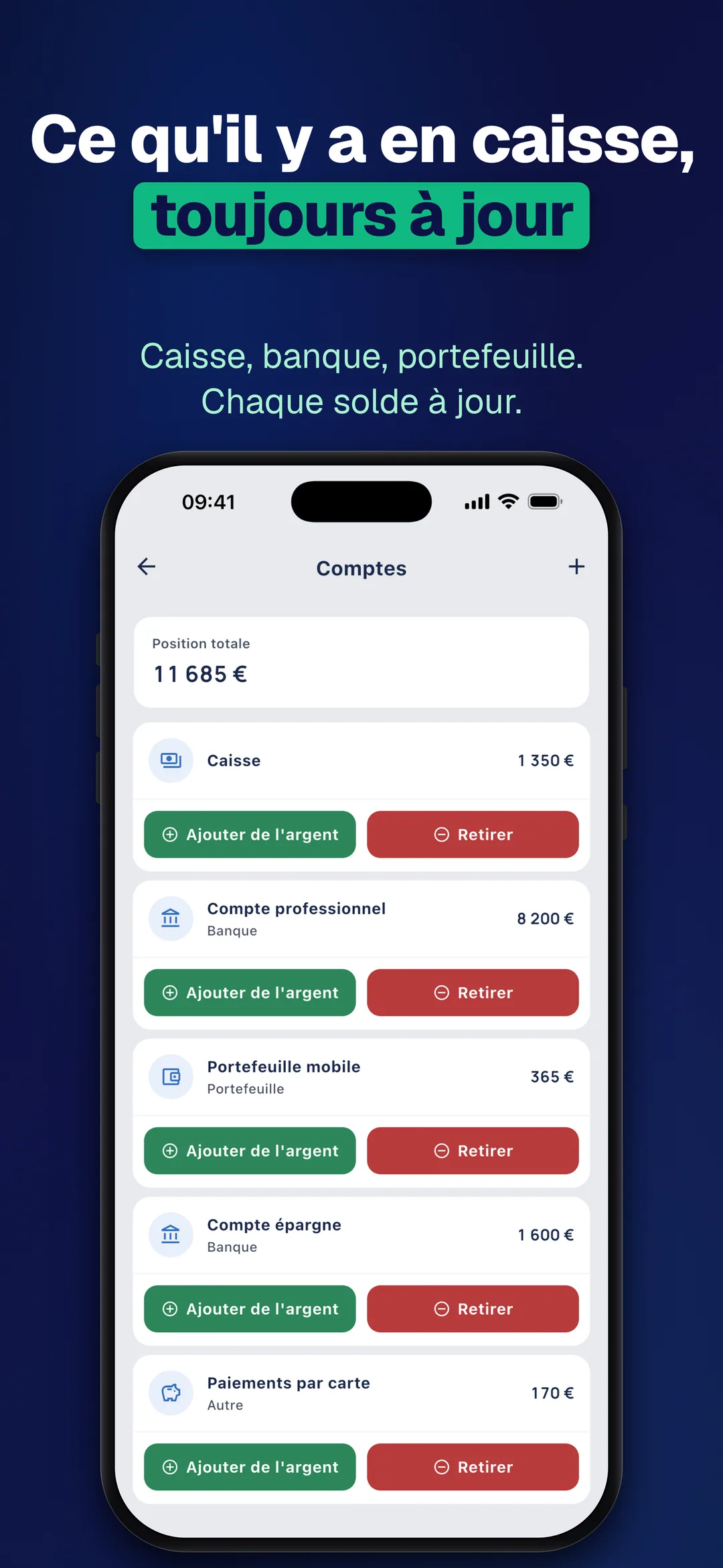 DueTab: Carnet de caisse — Ce qu'il y a en caisse, toujours à jour
