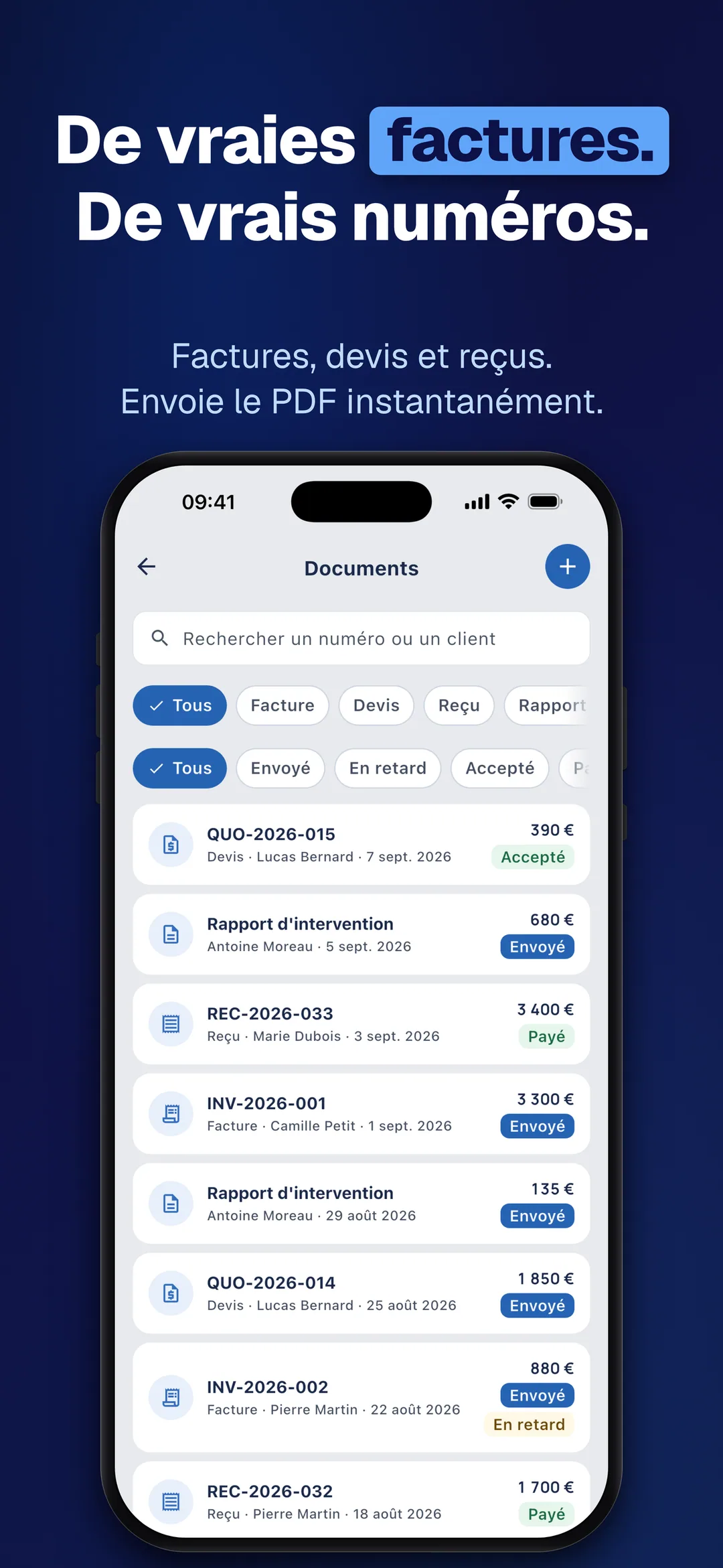 DueTab: Carnet de caisse — De vraies factures. De vrais numéros.