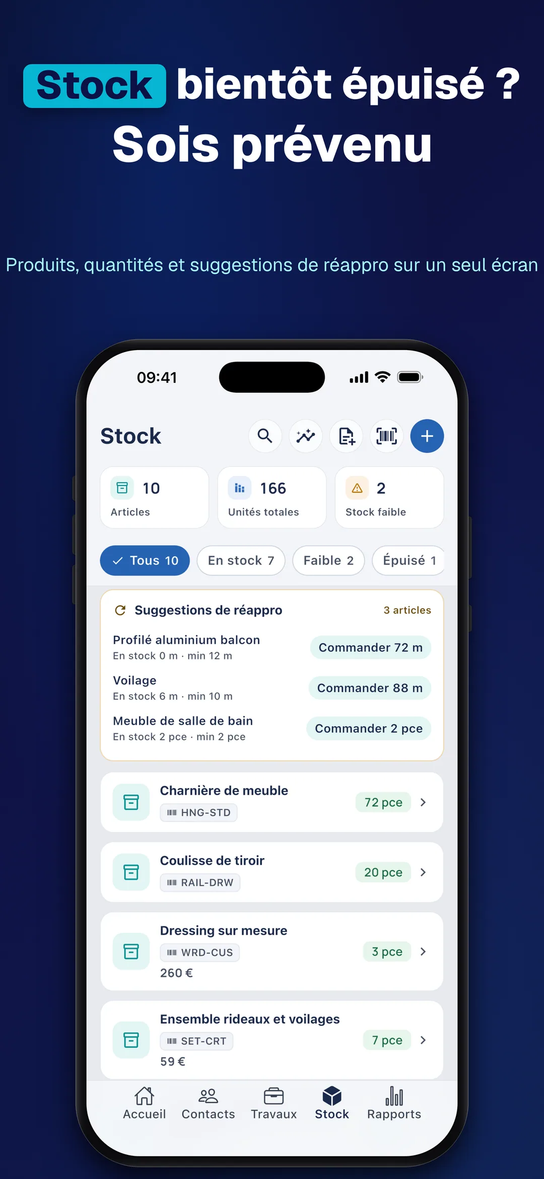 DueTab: Carnet de caisse — Stock bientôt épuisé ? Sois prévenu