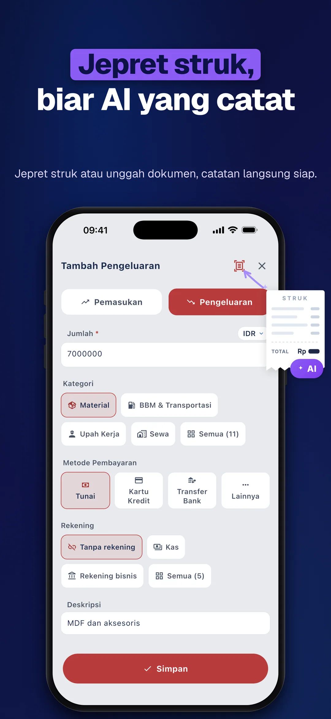 DueTab: Buku Utang & Kas — Jepret struk, biar AI yang catat