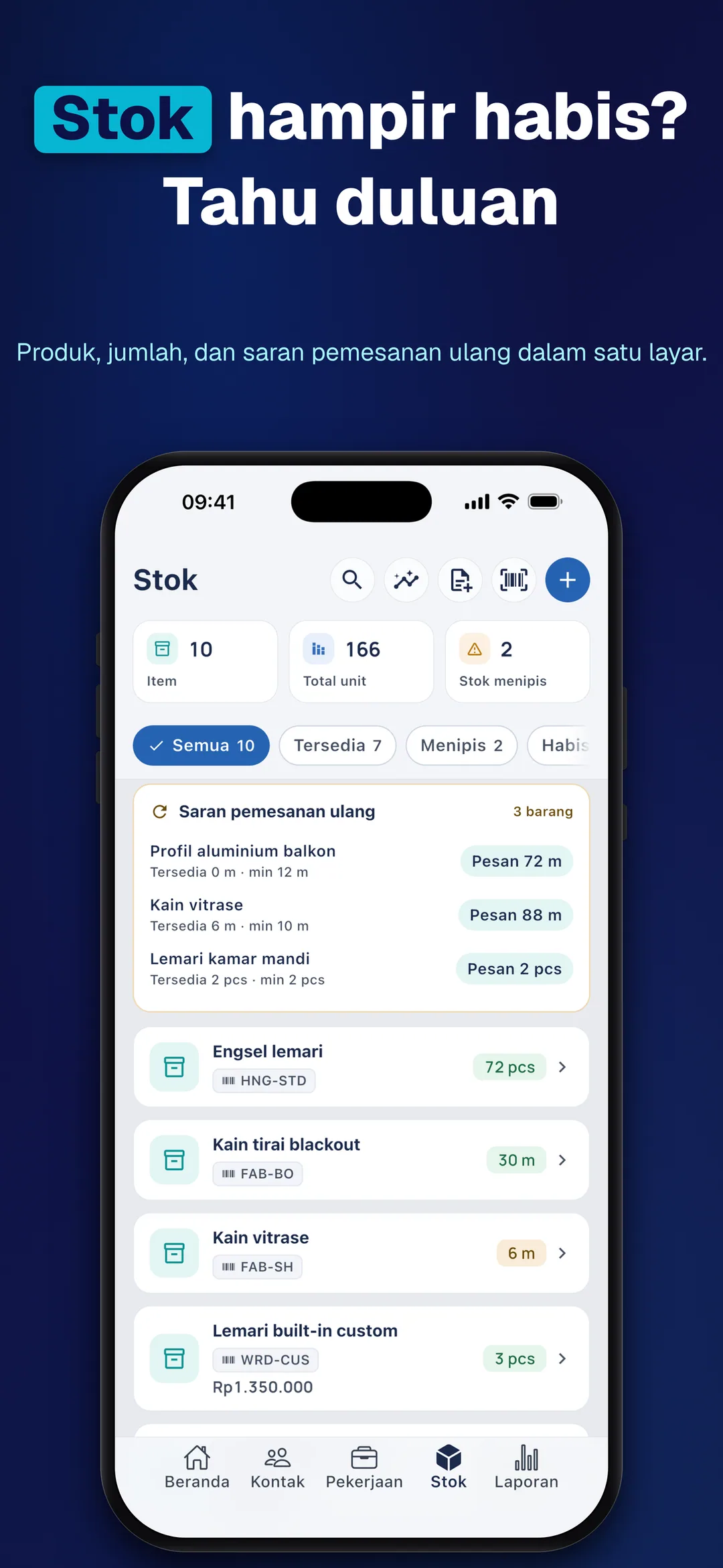 DueTab: Buku Utang & Kas — Stok hampir habis? Tahu duluan