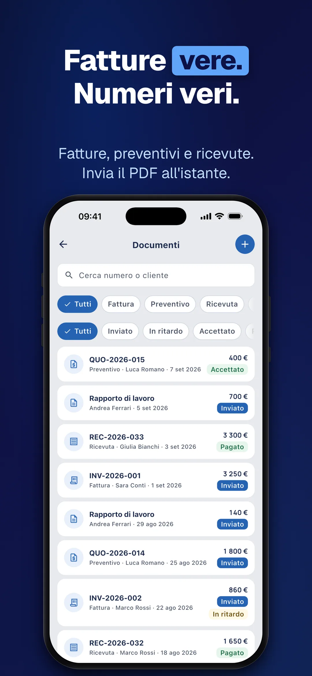 DueTab: Conto Clienti — Fatture vere. Numeri veri.