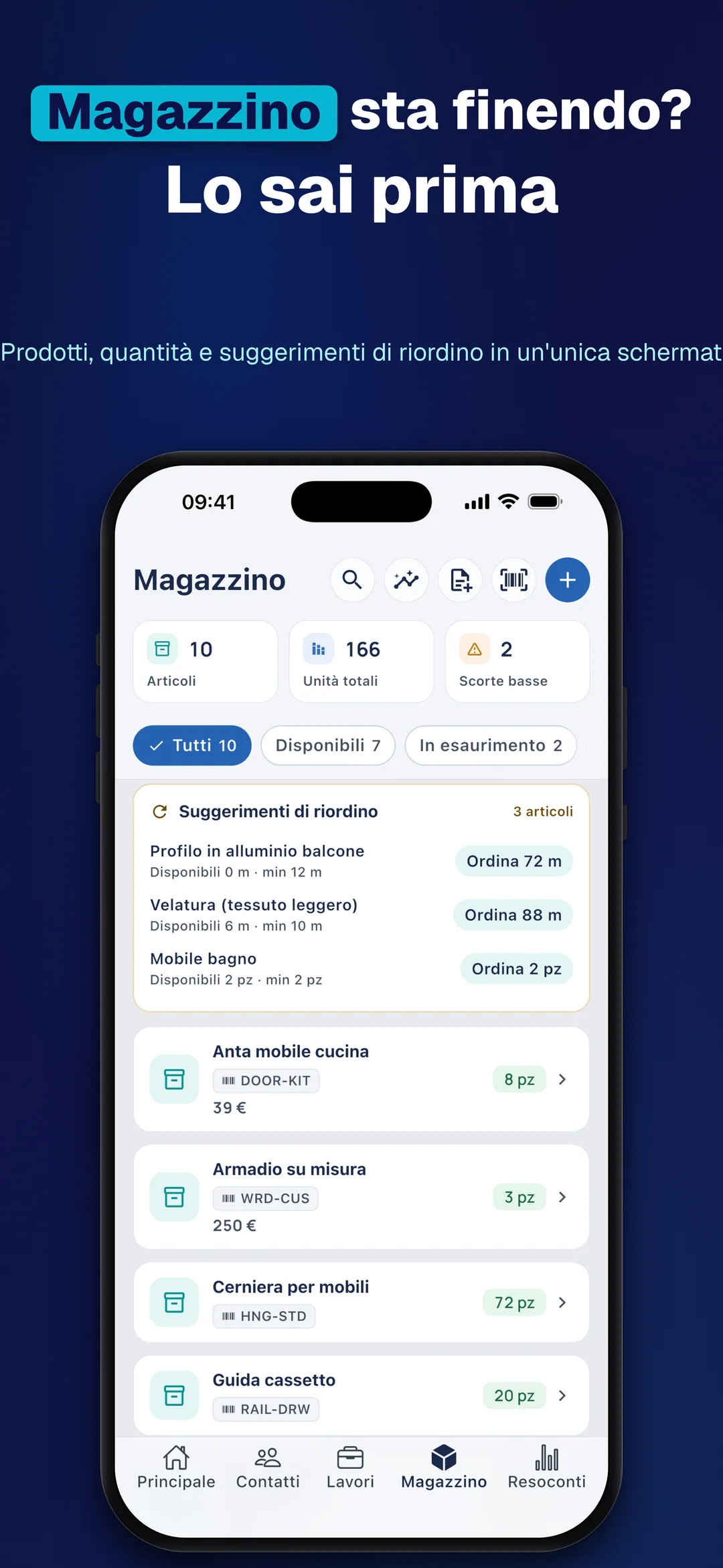 DueTab: Conto Clienti — Magazzino sta finendo? Lo sai prima