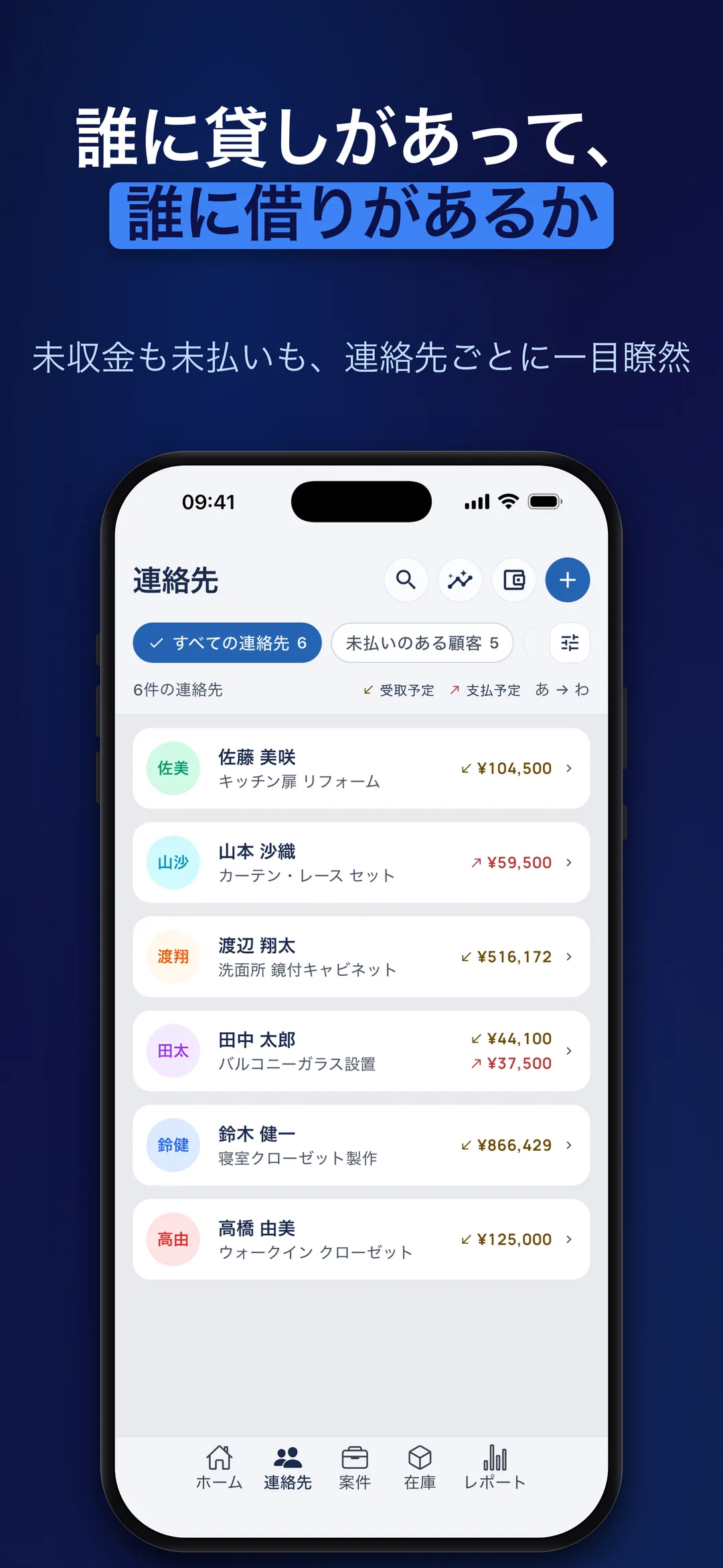 DueTab: 売掛・未収金 帳簿 — 誰に貸しがあって、 誰に借りがあるか