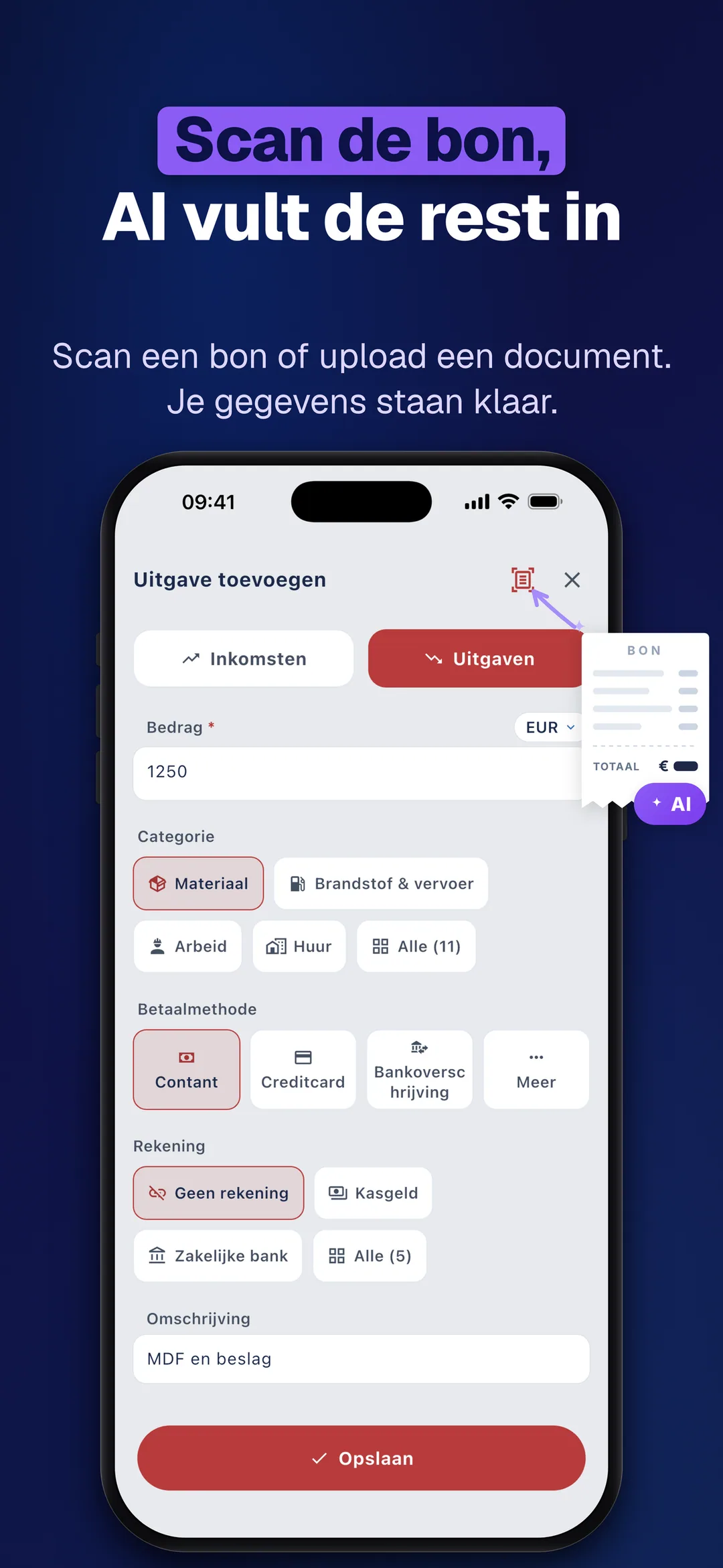 DueTab: Kasboek & Klussen — Scan de bon, AI vult de rest in