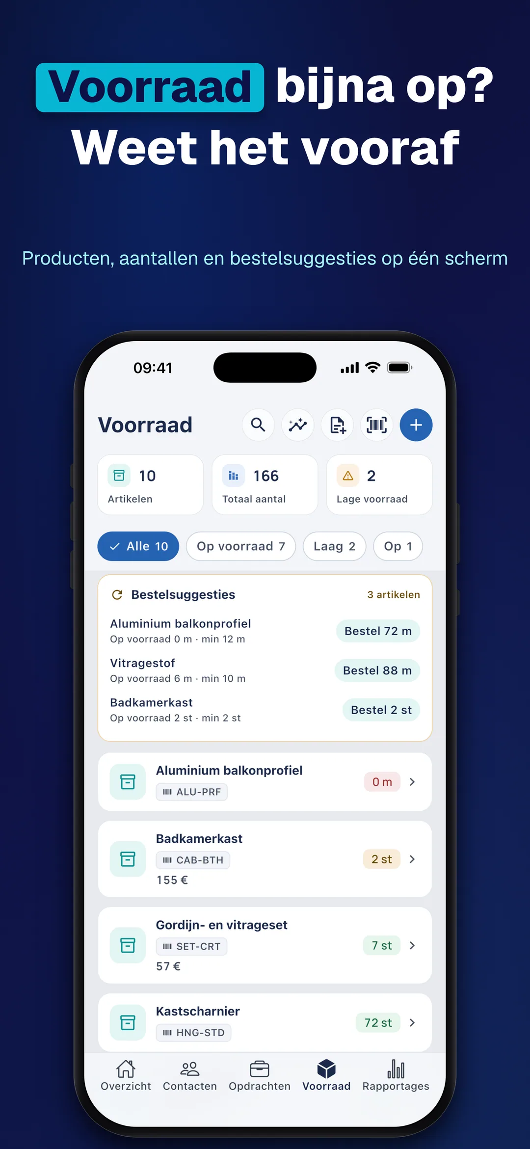 DueTab: Kasboek & Klussen — Voorraad bijna op? Weet het vooraf