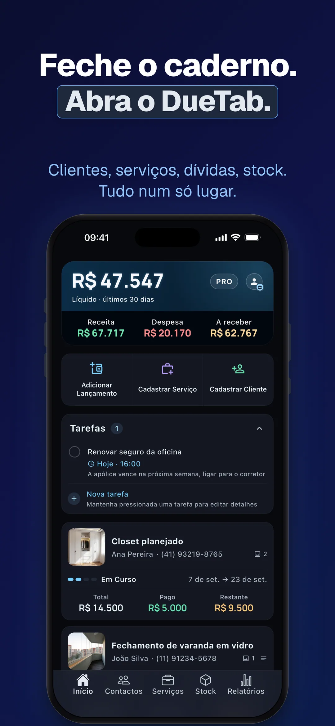 DueTab: Caderno de Fiado — Feche o caderno. Abra o DueTab.