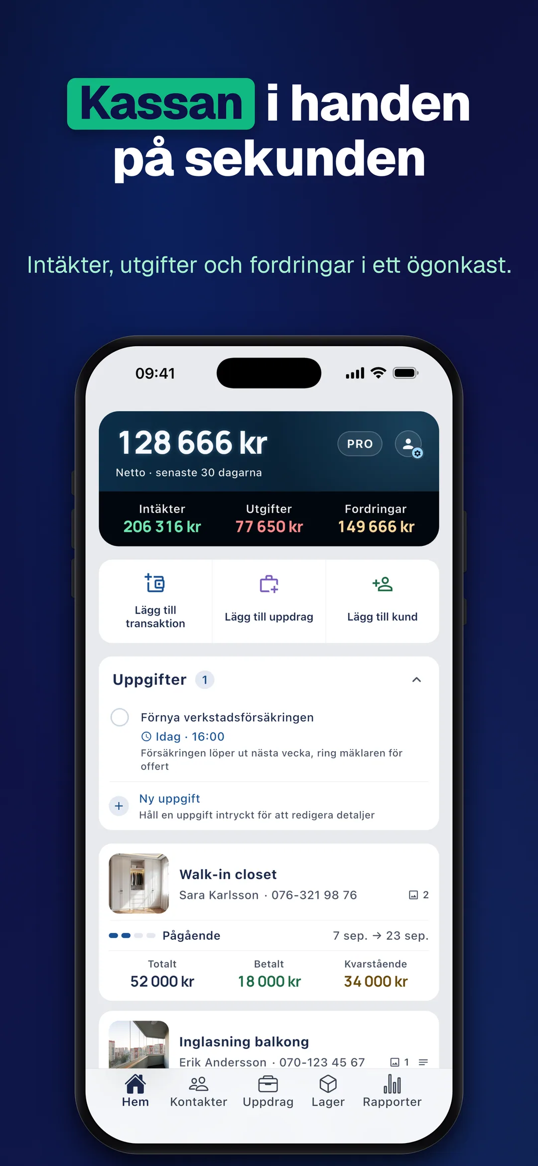 DueTab: Kassabok & Jobb — Kassan i handen på sekunden