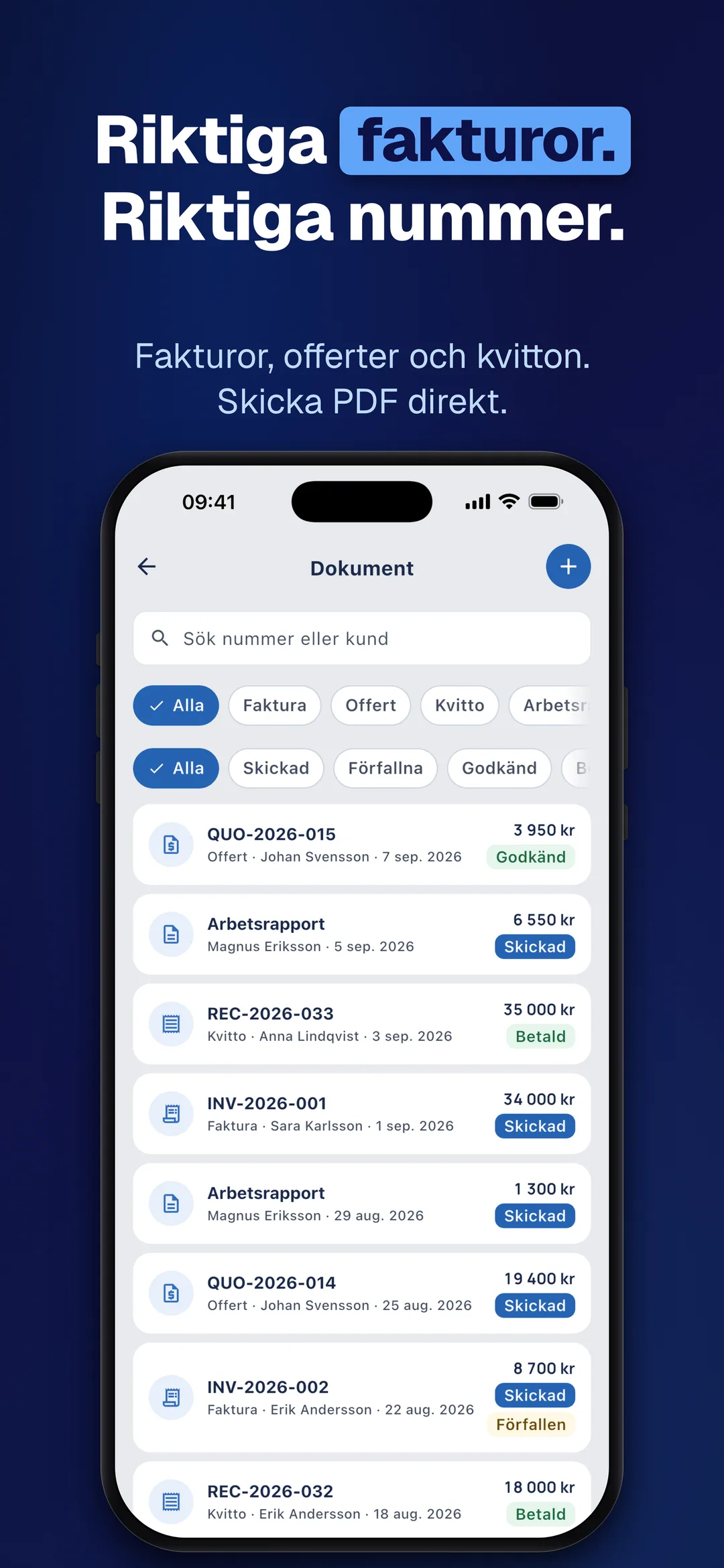 DueTab: Kassabok & Jobb — Riktiga fakturor. Riktiga nummer.