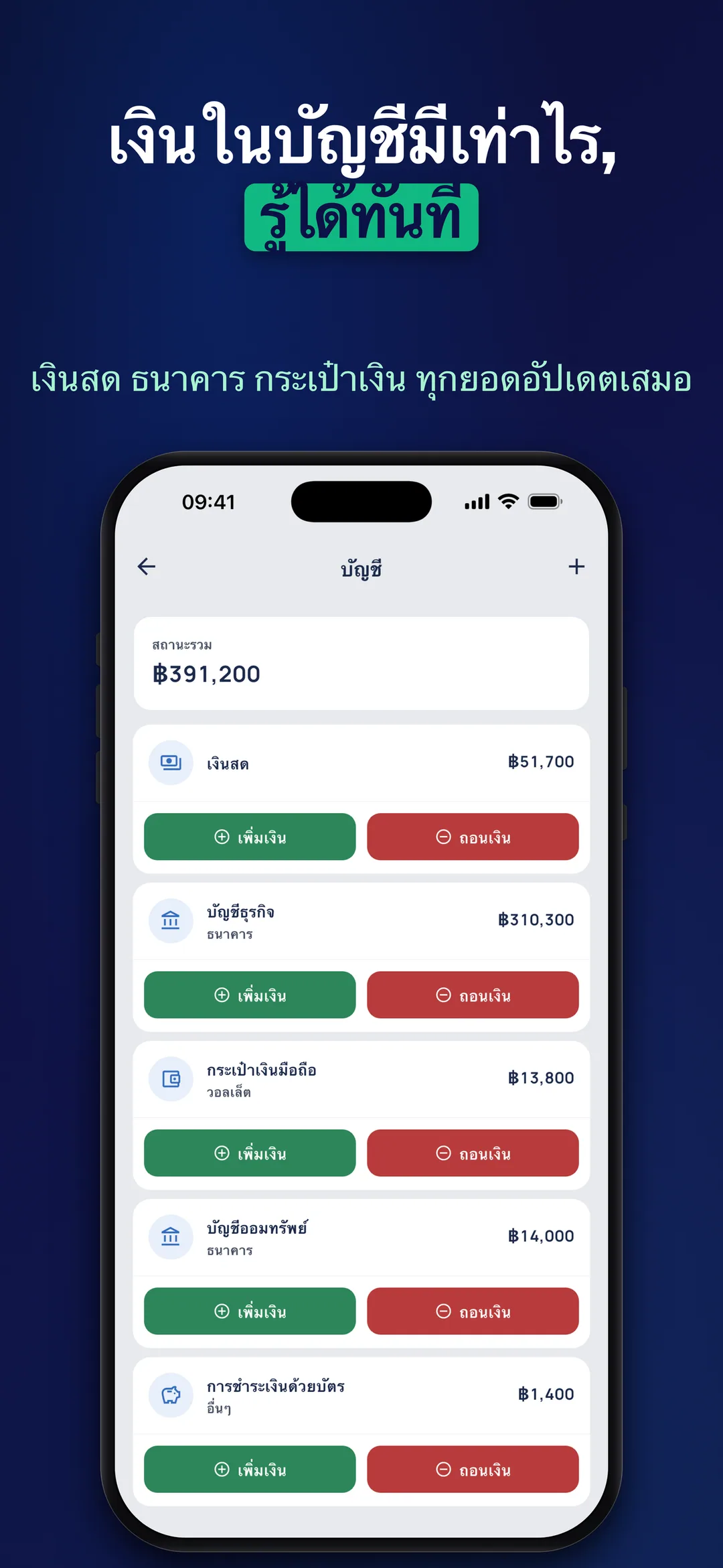 DueTab: สมุดบัญชีลูกหนี้ — เงินในบัญชีมีเท่าไร, รู้ได้ทันที