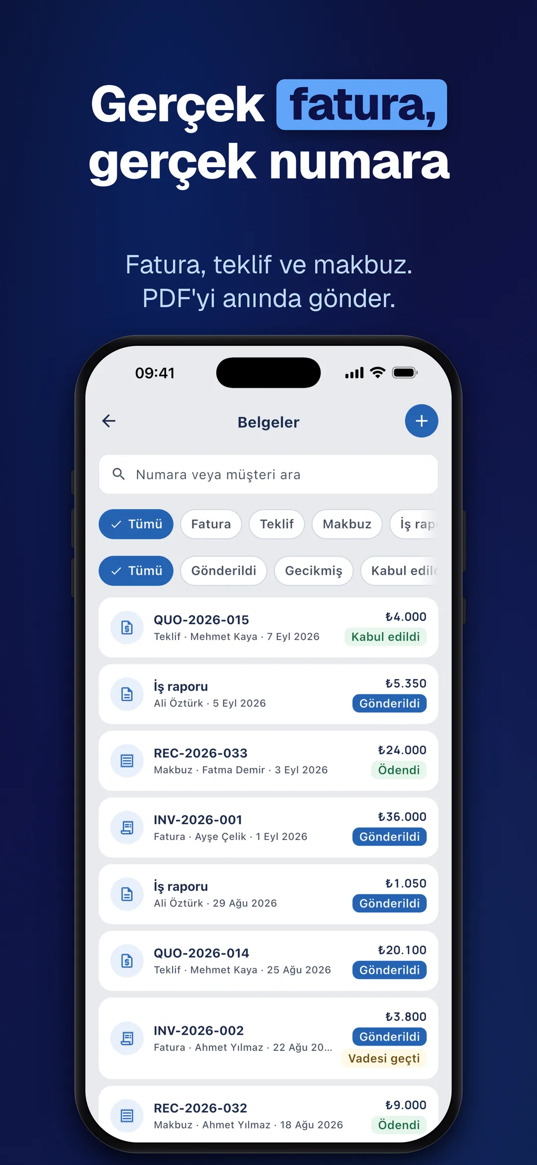 DueTab: Cari Hesap Takip — Gerçek fatura, gerçek numara