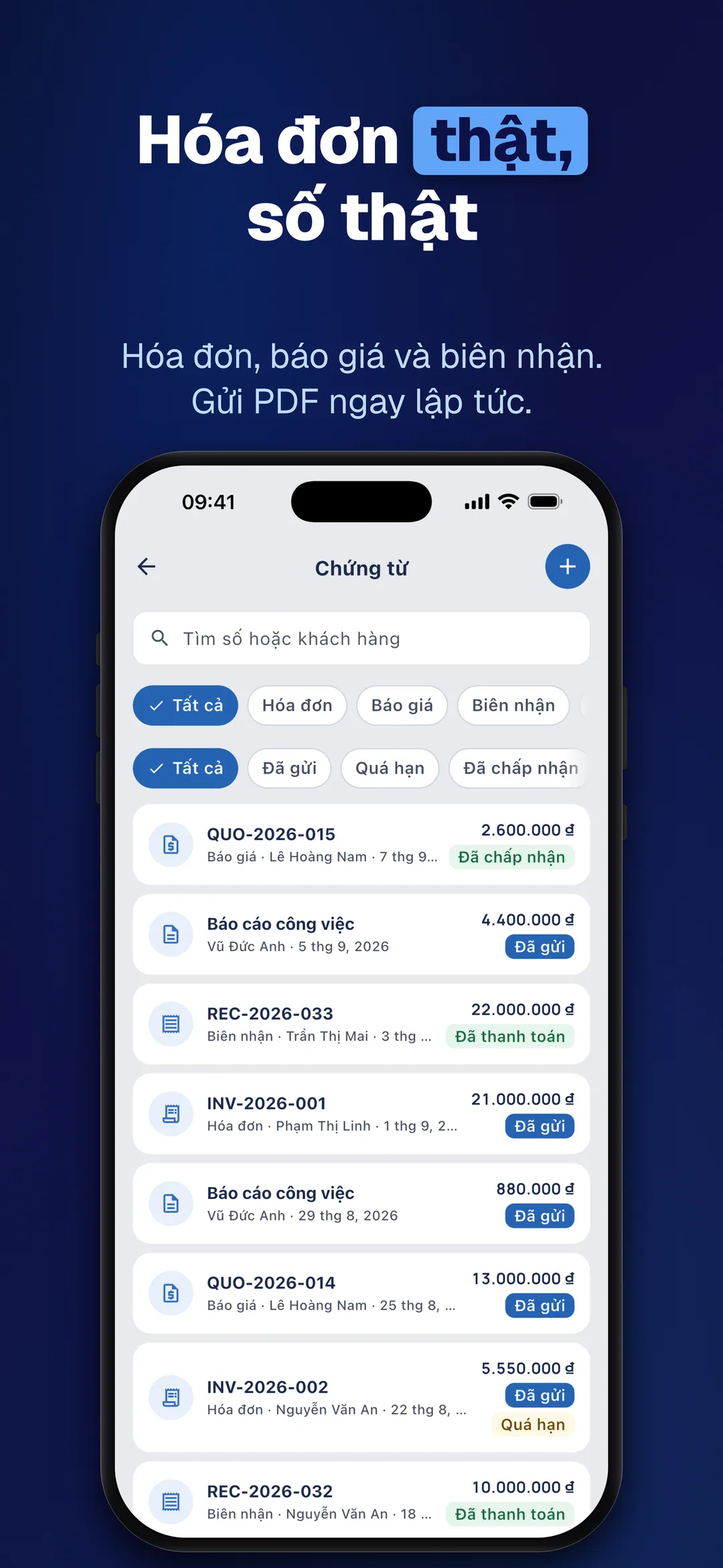 DueTab: Sổ Công Nợ Thu Chi — Hóa đơn thật, số thật
