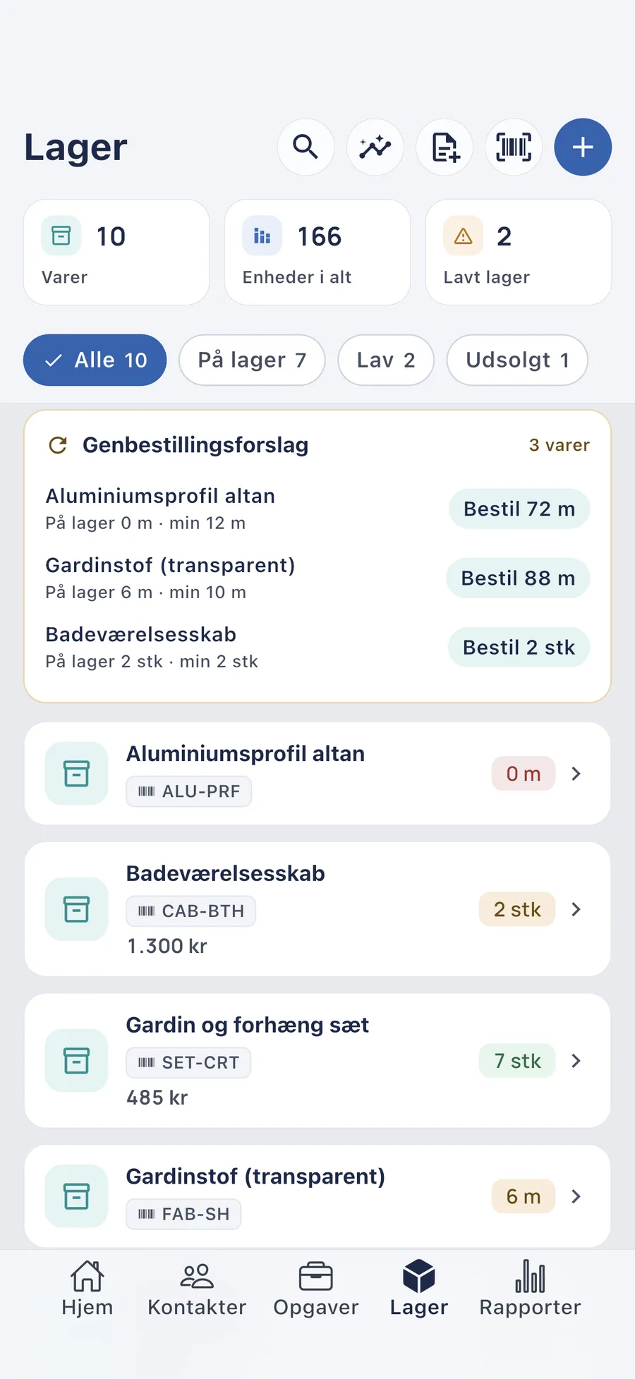 DueTab: Kassebog & Kunder — Lager ved at slippe op? Få besked.