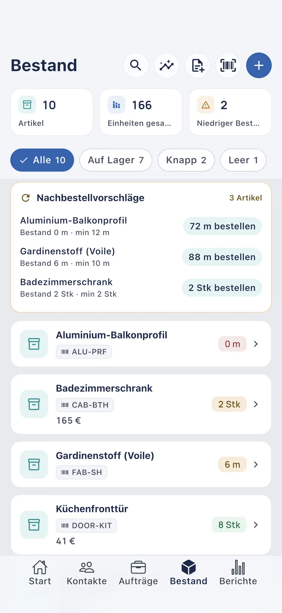 DueTab: Kassenbuch & Rechnung — Bestand geht zur Neige? Früh Bescheid wissen.