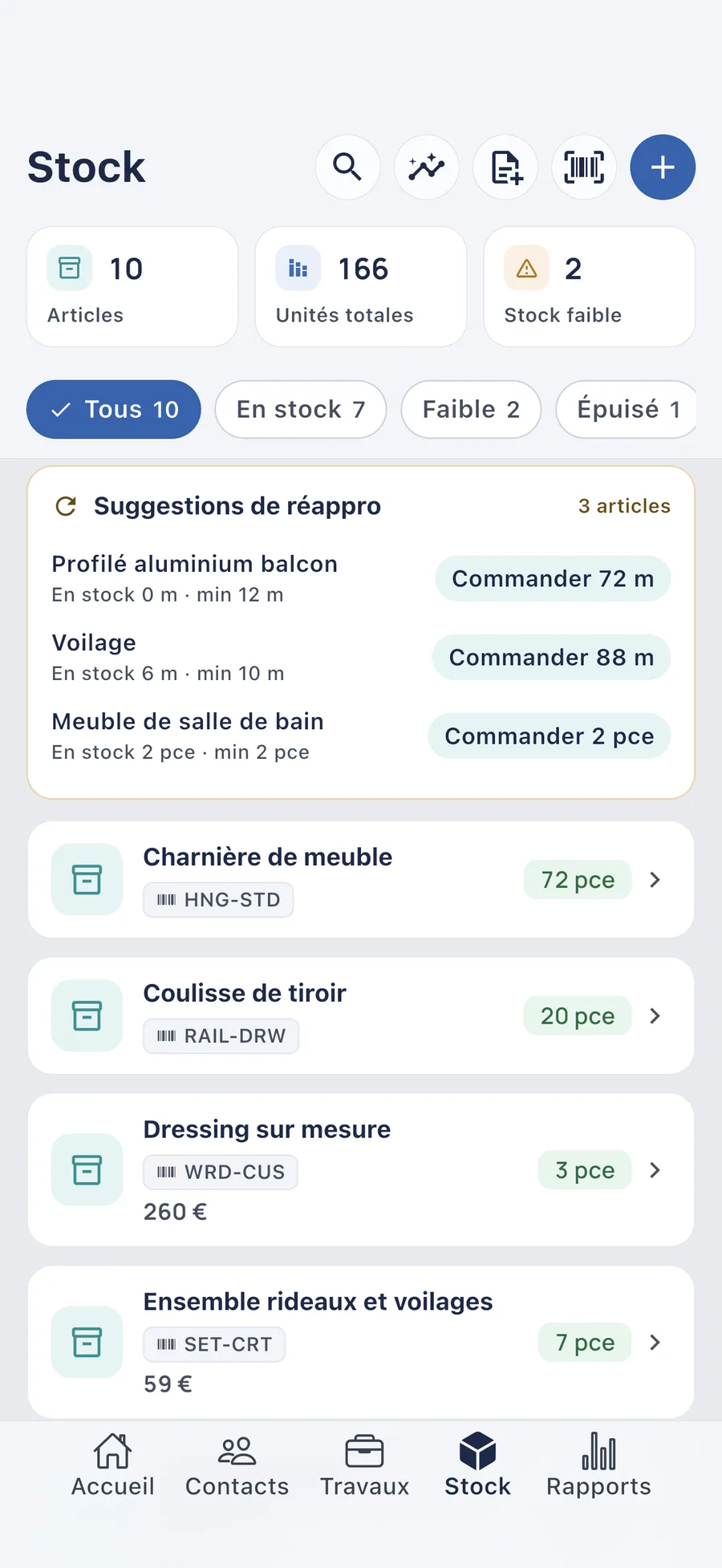 DueTab: Carnet de caisse — Stock bientôt épuisé ? Sois prévenu